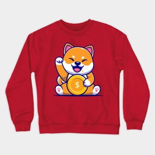 Cute Shiba Inu Dog With Gold Coin Cartoon Crewneck Sweatshirt